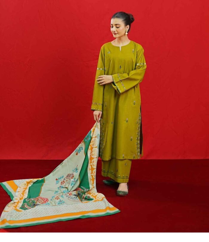 Mustard Majesty – Embroidery 3 Piece Dhanak