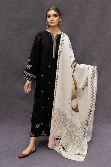 Black Elegant Dhanak – Embroidered Grace