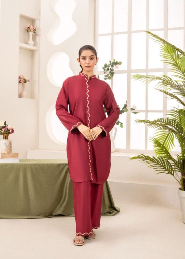 Maroon Embroidered