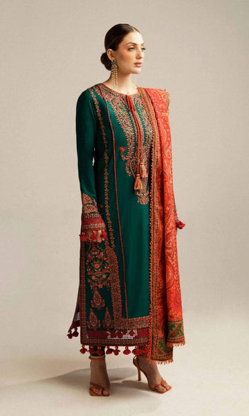 Green Charm – Embroidered Dhanak 3 Piece