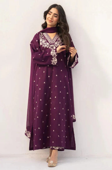 Plum-Embroidered 2 Piece